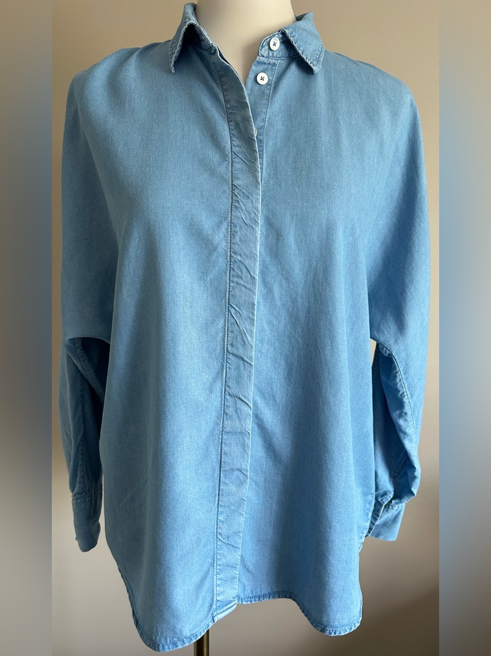 Massimo Dutti Portugal Lyocell Button-Up Denim Blouse - Oversized.